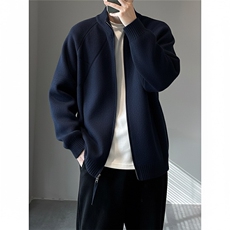 M03-P55男士立领韩系双拉链针织毛衣外套秋冬季休闲宽松纯色开衫，男装针织衫/毛衣，电商D310B