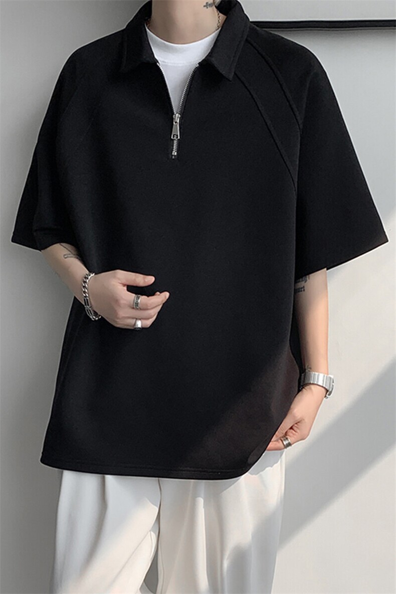 8XL-M半拉链t恤短袖POLO衫男款夏季美式翻领宽松大码半袖DT008P45,男装T恤,电商B312