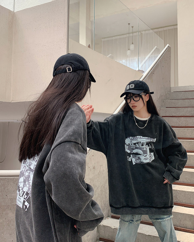 2024新款秋装复古美式水洗做旧宽松连帽卫衣301B-JB7891-P58,男装卫衣,星座301B