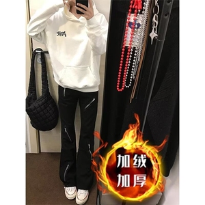 美式高街Vibe风拉链牛仔裤ins潮牌喇叭裤加绒阔腿裤K6087-P48网图图片