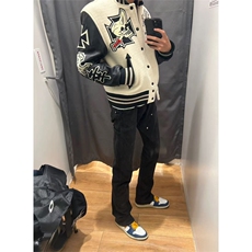 网图有货美式街头拼色骷髅骑手刺绣棒球服外套男女A878-P85，女装短外套，星座1505