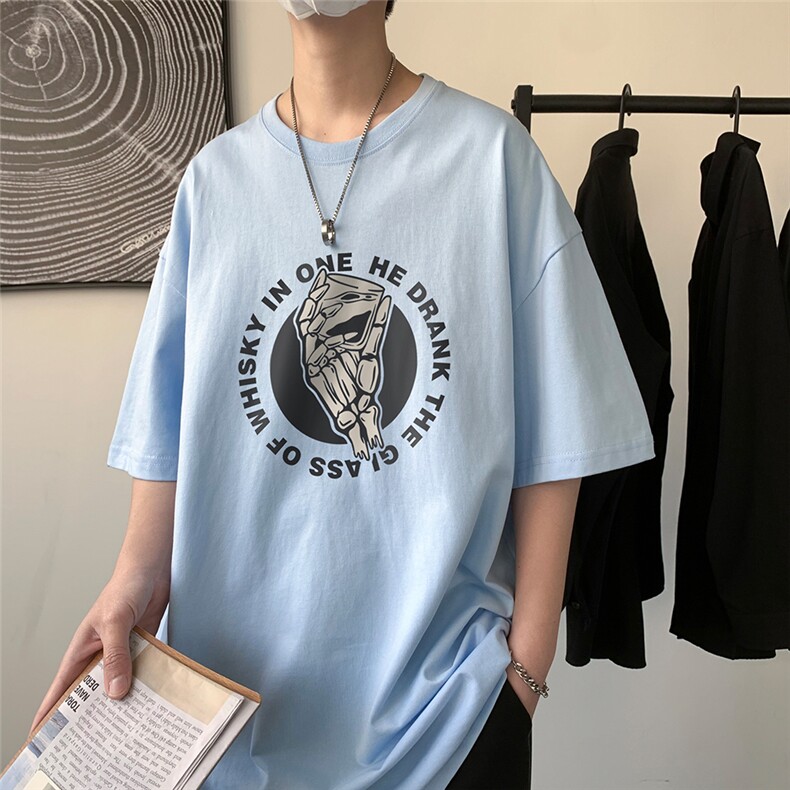 夏季新款港风潮流印花宽松圆领T恤T41P25控38,男装T恤,电商A268A