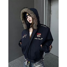 1506/QA9780/P84潮复古勋章刺绣毛领连帽冬季保暖派克服情侣，男装棉衣，星座1506