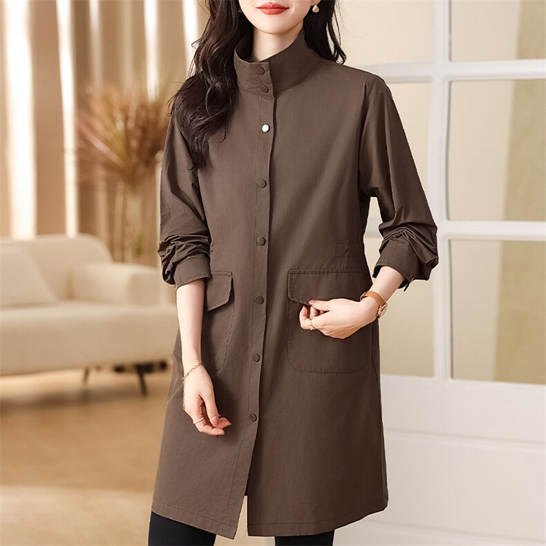 【M-4XL】中长款衬衫女长袖春秋外套宽松大码显瘦薄风衣新品,女装衬衫,3200格调