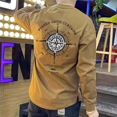 2025夏季新款长袖t恤男潮牌潮流纯棉上衣服宽松休闲体恤长袖黑色，男装衬衫，星座506A