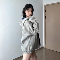 抖音得物高品质二开26春装美式重磅宽松结构双面连帽卫衣外套开衫，女装短外套，电商A443