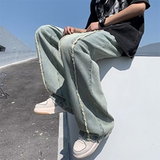 小众设计感牛仔裤男春季潮牌美式复古宽松阔腿直筒拖地长裤子NK95，男装牛仔裤，星座1116A-1（原606A）