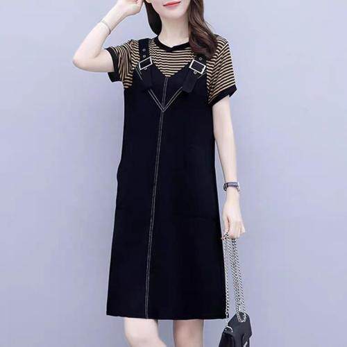 条子拼接连衣裙，女装连衣裙，平凡人生