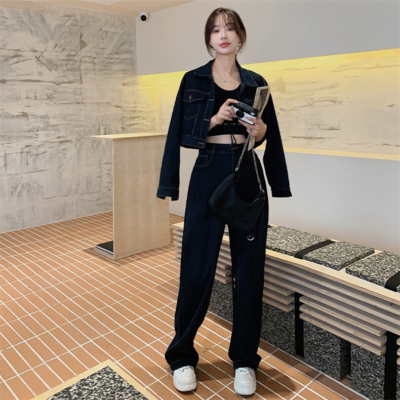 又a又酷飒穿搭港风高级感牛仔套装女春2025超火阔腿裤ootd两件套,女装套装/套裙,浙宝305