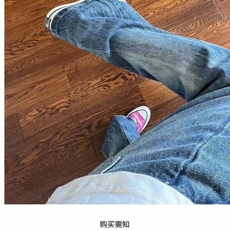 水洗闪电纹阔腿牛仔裤男女新款设计感宽松百搭直筒裤LT08144-P45,男装牛仔裤,星座1008