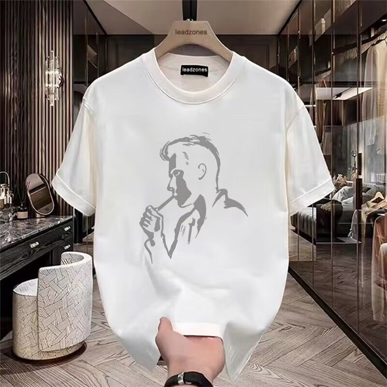 高品质纯棉短袖t恤男帅气简约纯白男衫圆领半袖潮流薄款体恤,男装T恤,星座218-1（原230）