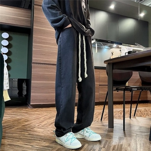 咖色欧美高街vibe裤子抽绳牛仔裤男款oversize美式直筒裤9903-p45图片