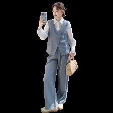 新款蓝色西装马甲衬衫阔腿裤三件套5544P205K328，女装套装/套裙，2C176