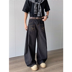 2025新款反穿口袋弯刀牛仔裤ins阔腿男女拖地裤现货K8461-P45，男装牛仔裤，星座512-4