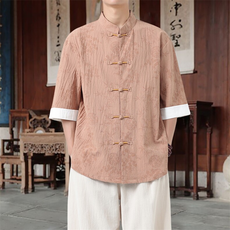 男士衬衫五分袖衬衣中袖印花立领唐装风XZ1512-2552-P45,男装T恤,星座1512