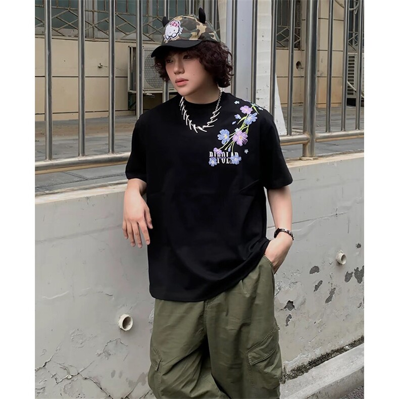 万针全刺绣解构设计260克重磅双纱纯棉高品质美式高街短袖T恤特39,男装T恤,电商A486