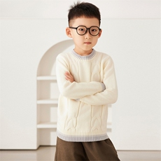 时尚儿童安迪绒针织衫拼接麻花纹设计秋冬必备休闲毛衣，童装儿童针织衫，伊美侕