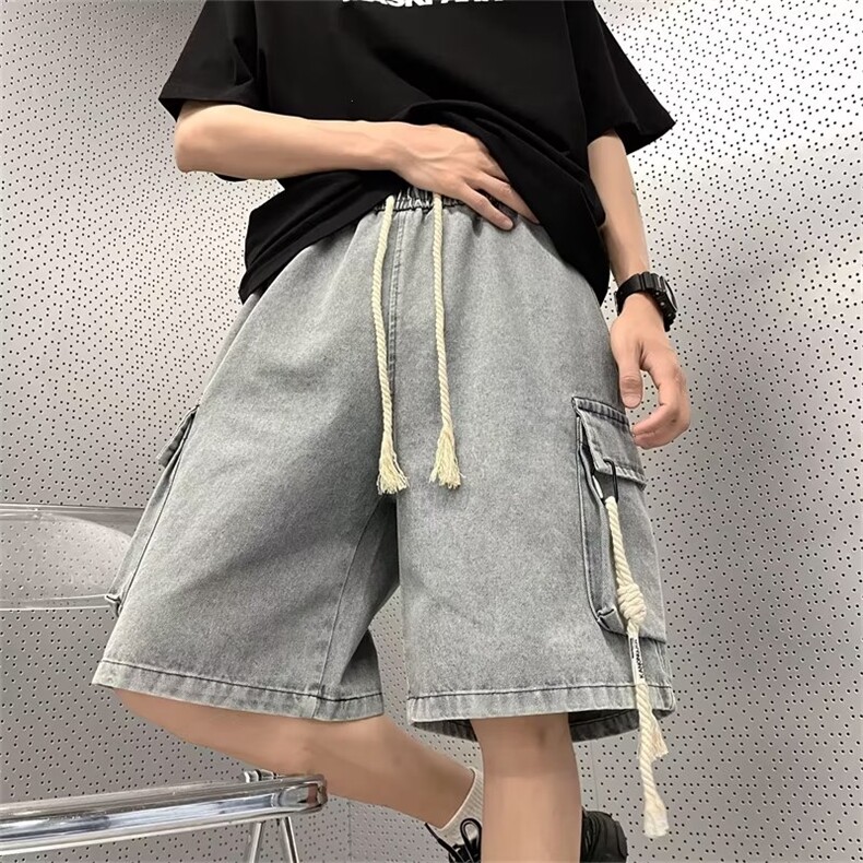 工装牛仔短裤男士夏季水洗复古大口袋机能风休闲裤QN40P40,男装牛仔裤,星座1116-2