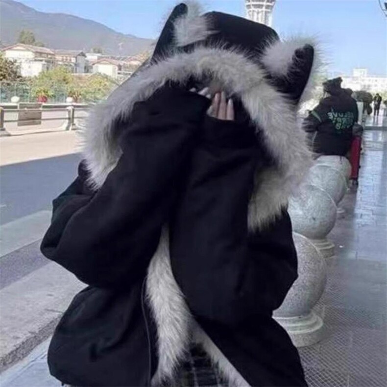 现货重磅硬挺boxy羽绒棉衣座山雕猫耳大毛毛领麂皮棉服冬外套,男装棉衣,电商A486-1