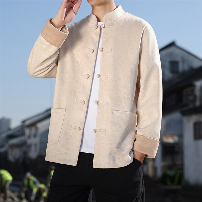 男士外套麂皮绒印花夹克盘扣立领唐装风XZ1512-2507-P85,男装夹克,星座1512