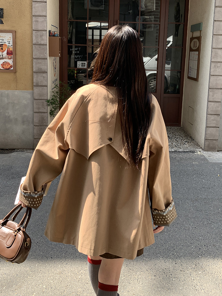 风衣女中长款2025年秋秋新款时尚百搭撞色拼接小个子时髦休闲外套,女装风衣,蝶眷