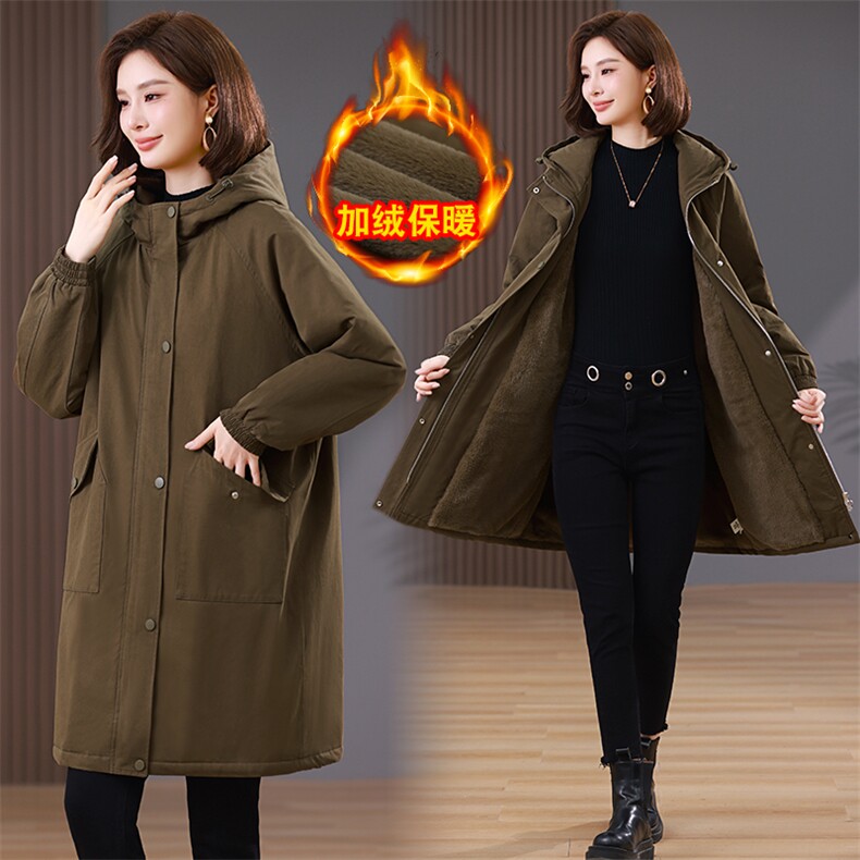 时尚宽松显瘦长款派克服女冬季新款加厚保暖外套大码女装棉服,女装派克服,韩派