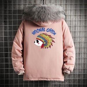 MM48196-P130 冬季大毛领棉衣男士大码加厚棉袄男棉服 网格图片