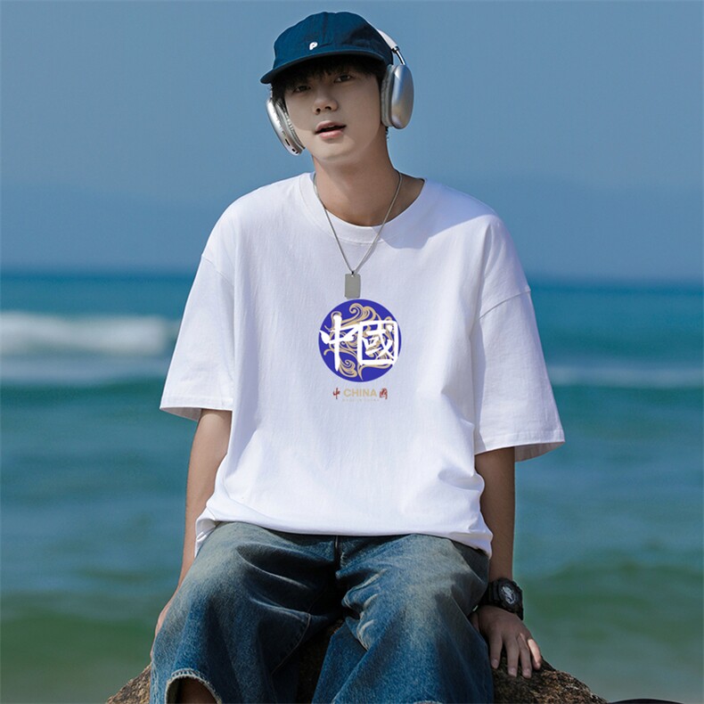 CL1男女中性圆领短袖半袖T恤衫外套大码印花学生夏TEE潮宽松，男装T恤，星座115A-3