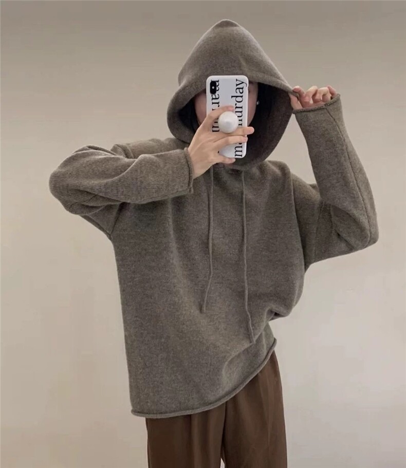 毛衣女秋冬2024秋冬款连帽洋气慵懒宽松软糯针织衫上衣,女装羊毛衫,思途羊绒