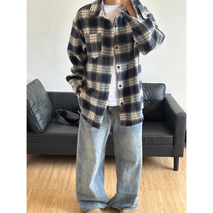 380G黄色磨毛秋冬新款格纹翻领衬衫加厚磨毛格子外套CS318-P45