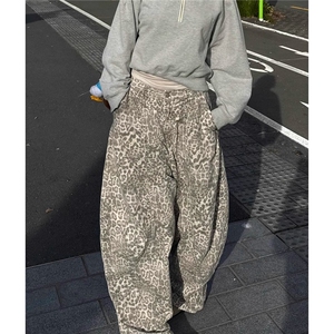 美式豹纹直筒裤男女复古潮牌小众休闲裤废土风宽松显瘦裤子N15044图片