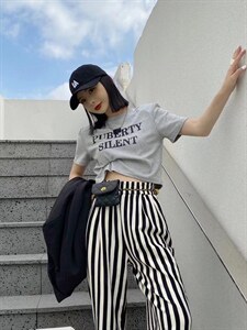 现货 春装新款欧韩货条纹阔腿裤图片