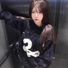 潮牌美式情侣蛇图案毛衣男女秋冬仿貂毛小众慵懒风套头针织外套，男装针织衫/毛衣，星座506A