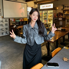 2024春款时尚潮流女装牛仔外套+黑色连衣裙套装，女装套装/套裙，浪花E族（衣布洛）