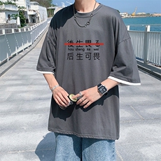 JT55028-P25假两件短袖t恤男大码胖子半袖体恤半截袖港风，男装T恤，电商A040