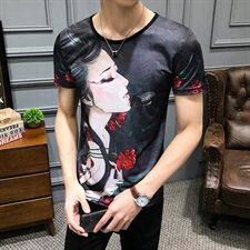 2021夏季新款美女印花短袖T恤男钱塘3029-8901真模，男装T恤，钱塘6006(原3029)