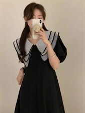 韩版黑色连衣裙，女装连衣裙，青菜萝卜