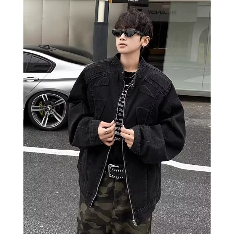 机车牛仔外套男款春秋季美式小众高街痞帅设计感工装夹克XJK8959,男装工装外套,星座208-5