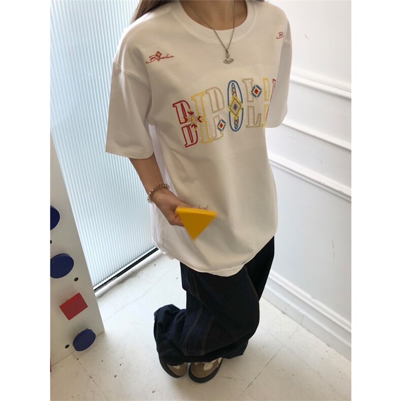 网图有货夏季民族图腾锁链刺绣宽松短袖t恤男女情侣上衣A506-P35,男装T恤,星座1505