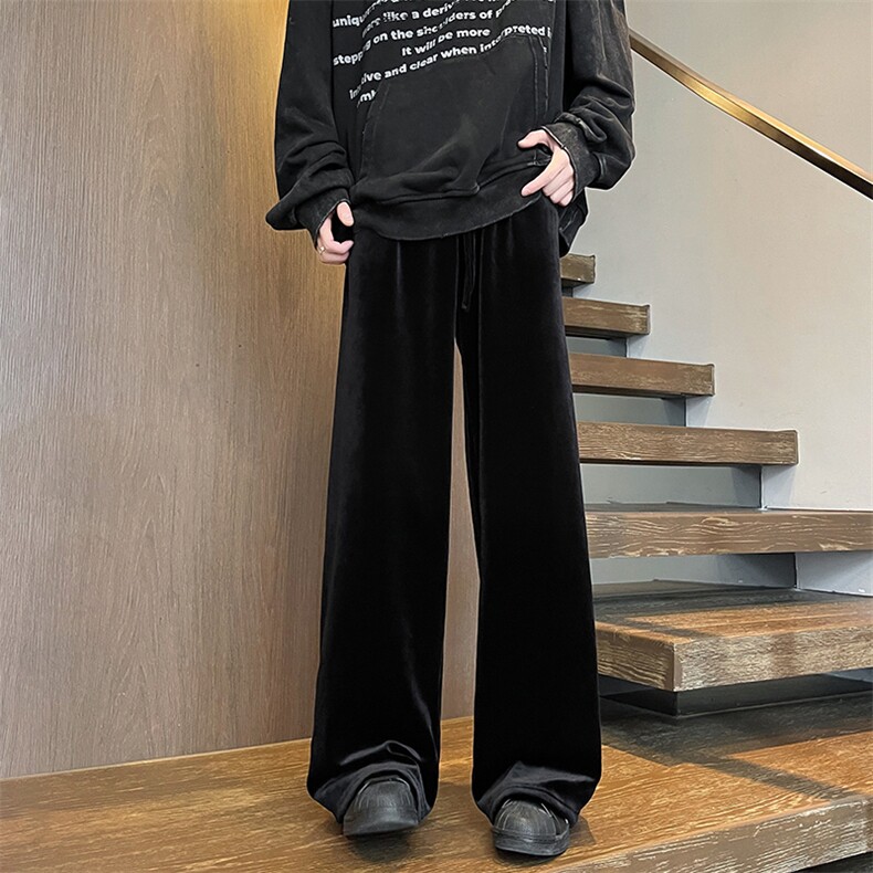 8XL-M加绒美拉德宽松金丝绒阔腿裤垂感拖地裤K993P55加绒65控78,男装休闲裤,电商D206-1