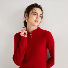2025秋冬新款女羊绒衫显瘦立领羊绒衫红色羊绒毛衣套衫，女装羊绒衫，羢衣兜
