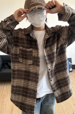 400G磨毛秋冬新款格纹翻领衬衫加厚磨毛格子外套CS316-P45，男装衬衫，星座301C-5