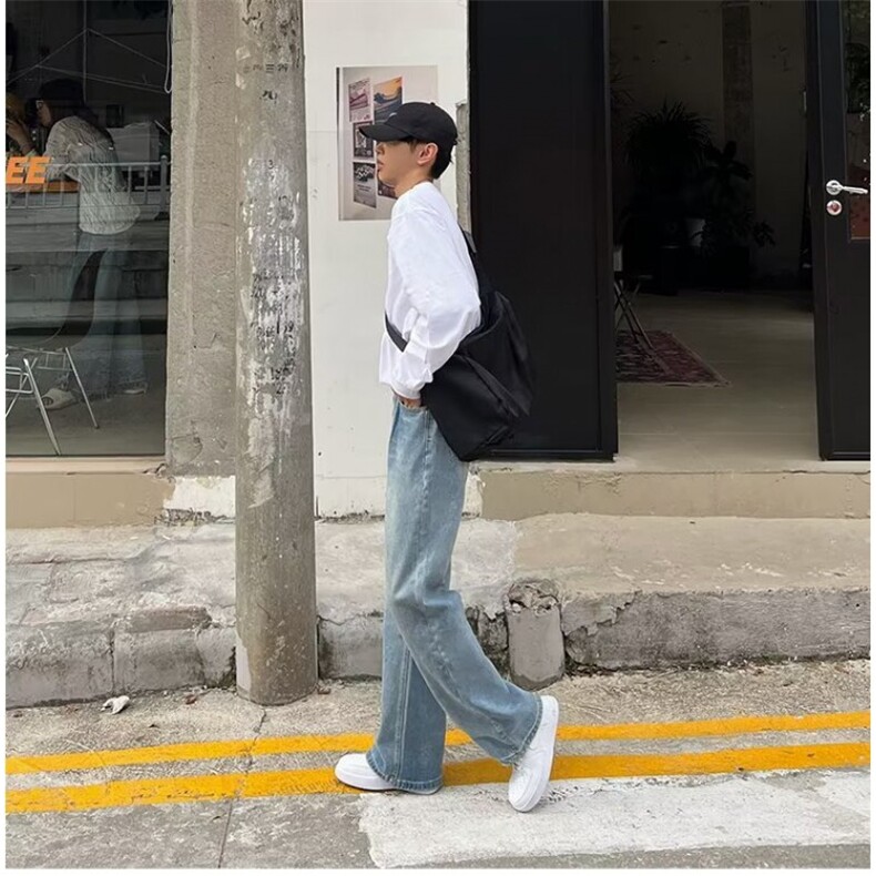 美式高街潮牌复古牛仔裤垂感阔腿裤百搭水洗微喇裤潮LT16833-p43,男装牛仔裤,星座1008