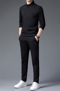 中年休闲运动套装男秋季爸爸装翻领套头卫衣中老年人运动服潮图片