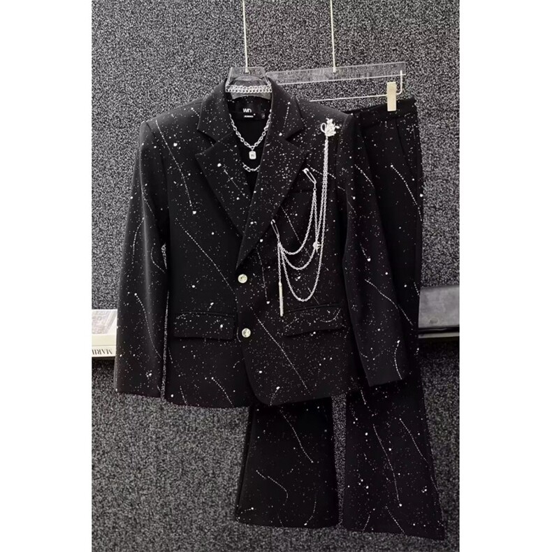 简约轻奢高级感满天星西服套装男士小众设计休闲西裤西装两件套，男装西服套装，星座601-1