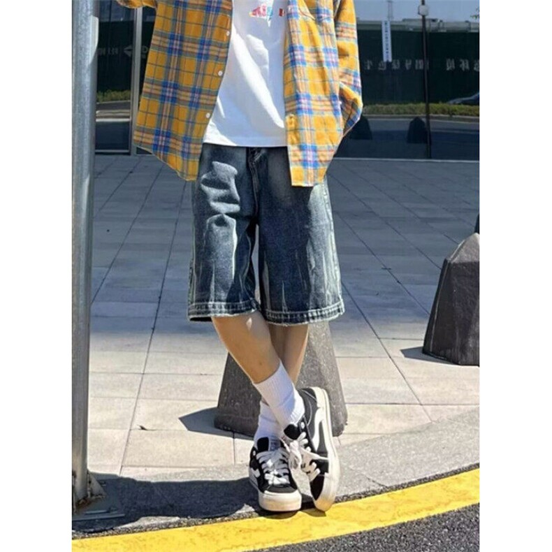 复古水洗做旧牛仔短裤男夏季宽松直筒阔腿裤中裤五分裤N1154,男装牛仔裤,星座1116A（原606A-3）