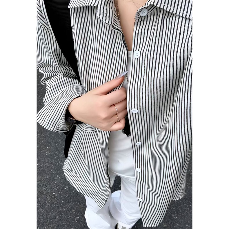 2025HC25484改长秋季女模大码条纹长袖衬衫M-5XHC25485-特P35,男装衬衫,电商A022