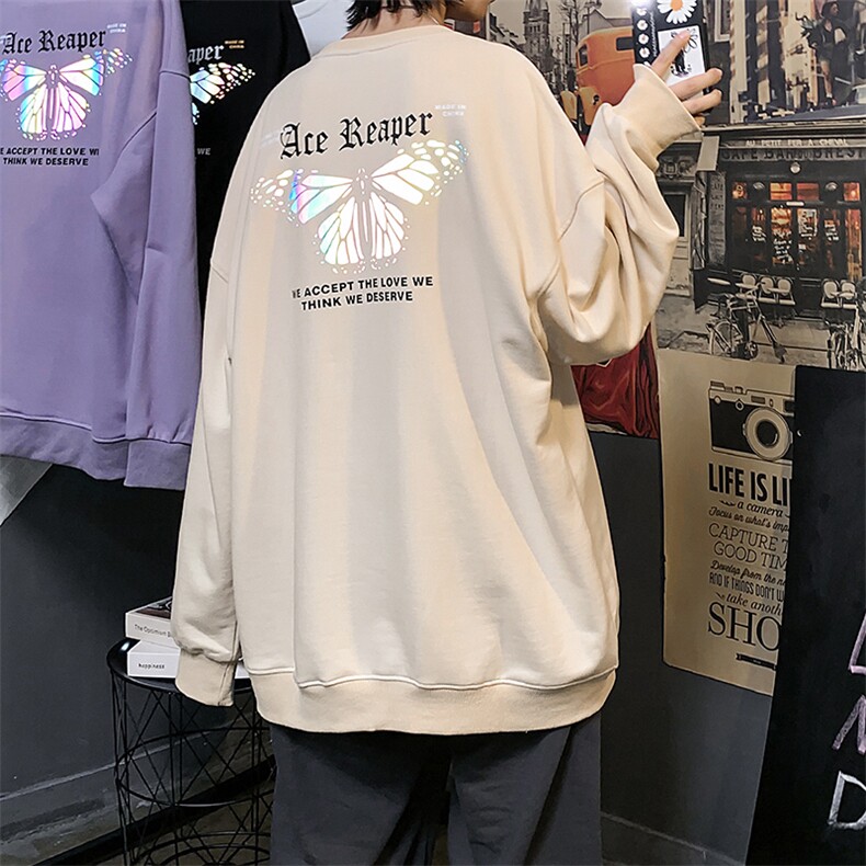 【】A003-HW3128-P50新款后背蝴蝶印花圆领卫衣海报风1,男装卫衣,电商A003