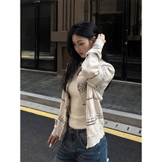 美式北极绒针织衬衫男女秋冬季老钱风情侣针织开衫外套LTK766-P58，男装衬衫，星座1008
