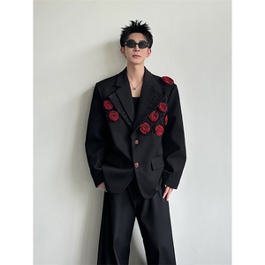 小众设计感双领西装外套男高级感立体花朵演出垫肩西服XZ25P188图片